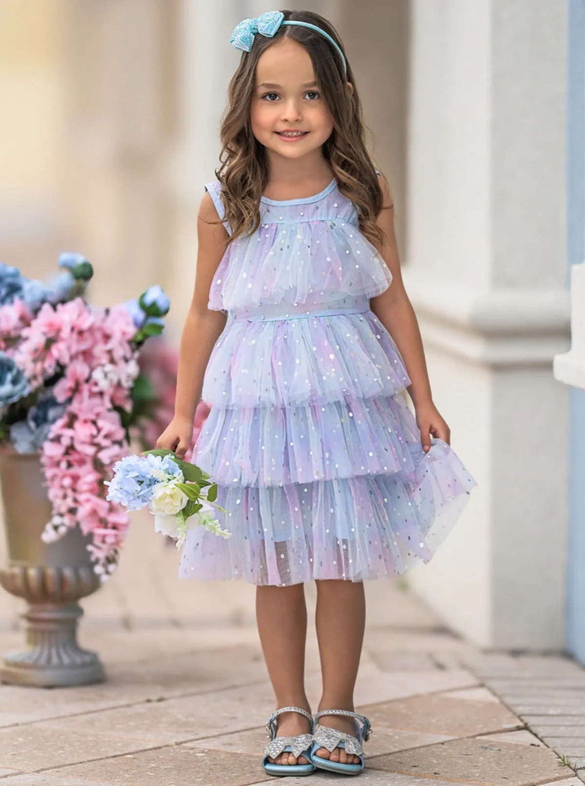 She Radiates Magic Sequined Tiered Tulle Dress
