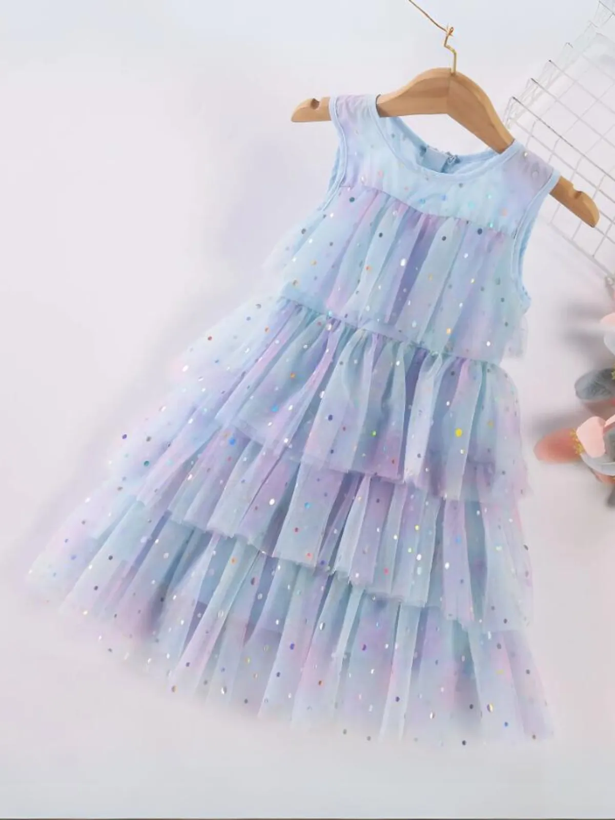 She Radiates Magic Sequined Tiered Tulle Dress
