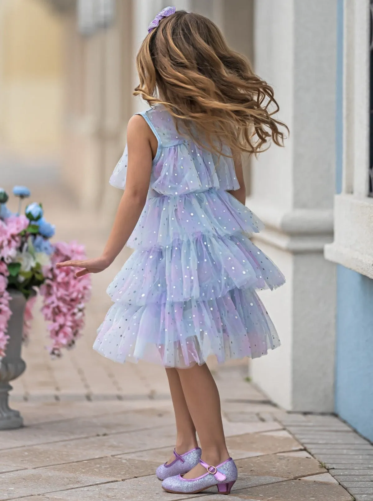 She Radiates Magic Sequined Tiered Tulle Dress