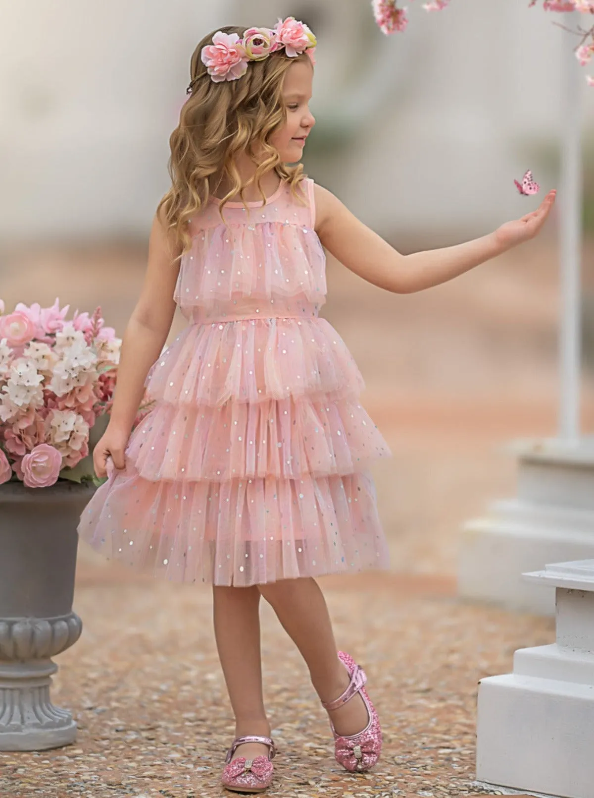 She Radiates Magic Sequined Tiered Tulle Dress