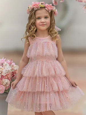She Radiates Magic Sequined Tiered Tulle Dress