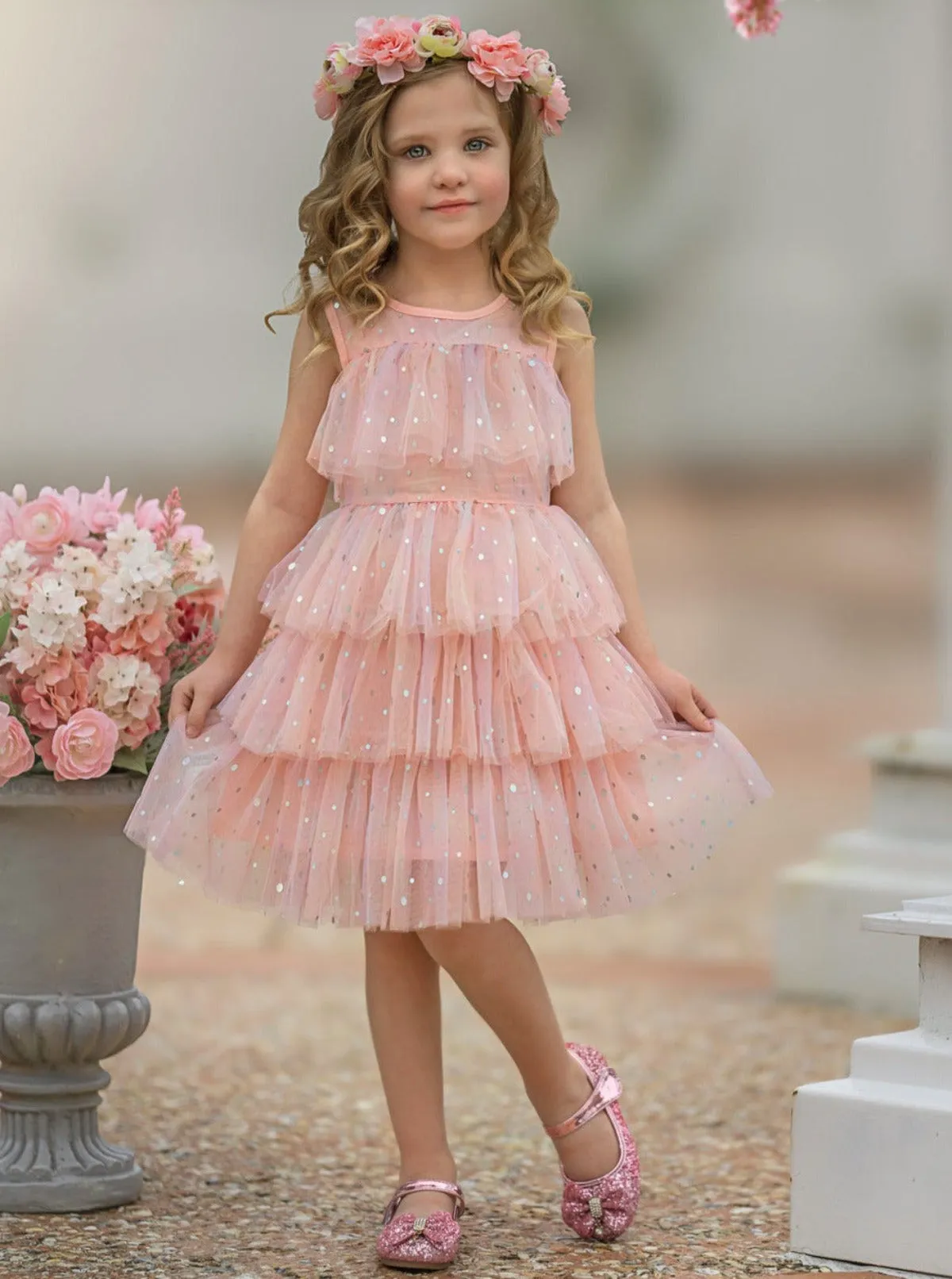 She Radiates Magic Sequined Tiered Tulle Dress