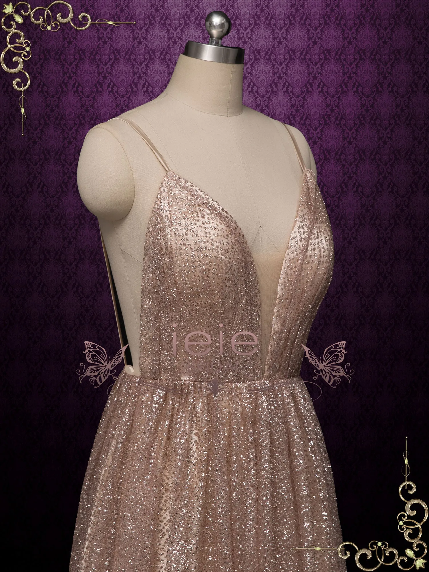 Shimmery Sparkly Open Back Formal Evening Dress FARRAH