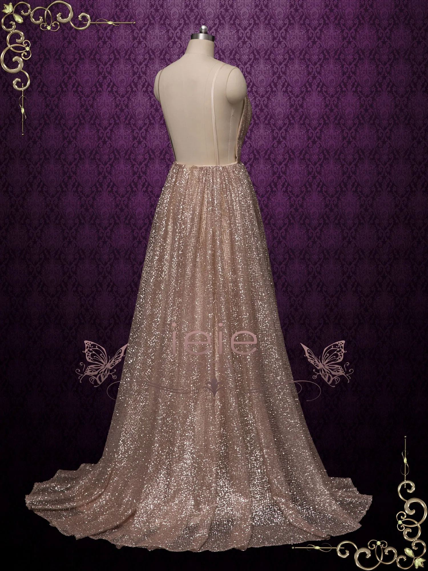 Shimmery Sparkly Open Back Formal Evening Dress FARRAH