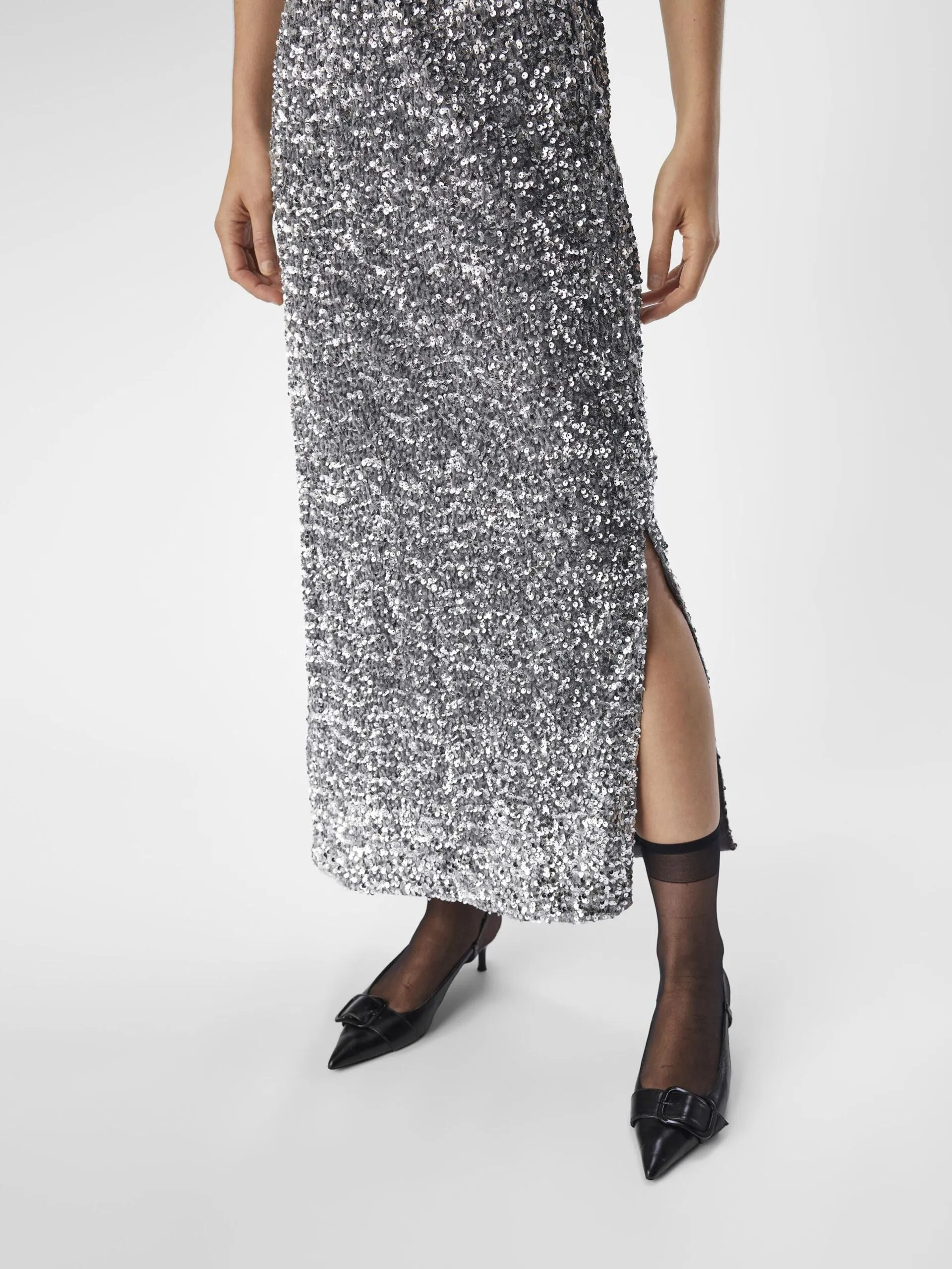 Silver Sequin Maxi Skirt