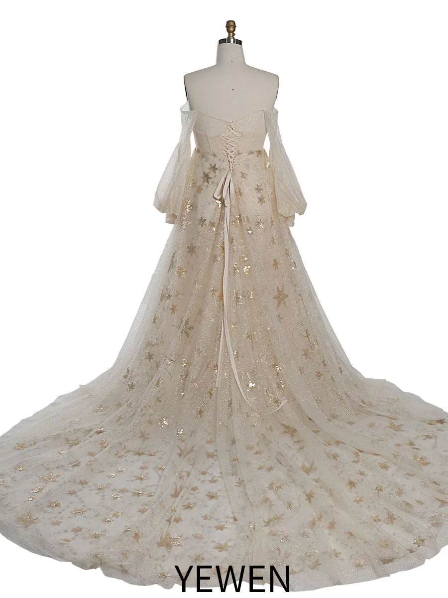 Sparkle Star Tulle Starry Photography Gown Fashion Glitter Mesh Evening Dress for Photo Shoot YEWEN YW20230309