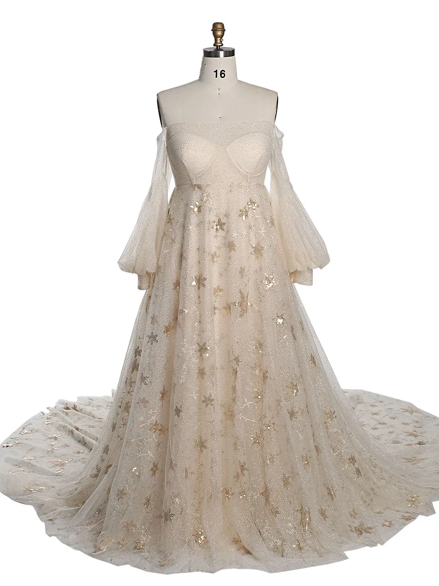 Sparkle Star Tulle Starry Photography Gown Fashion Glitter Mesh Evening Dress for Photo Shoot YEWEN YW20230309
