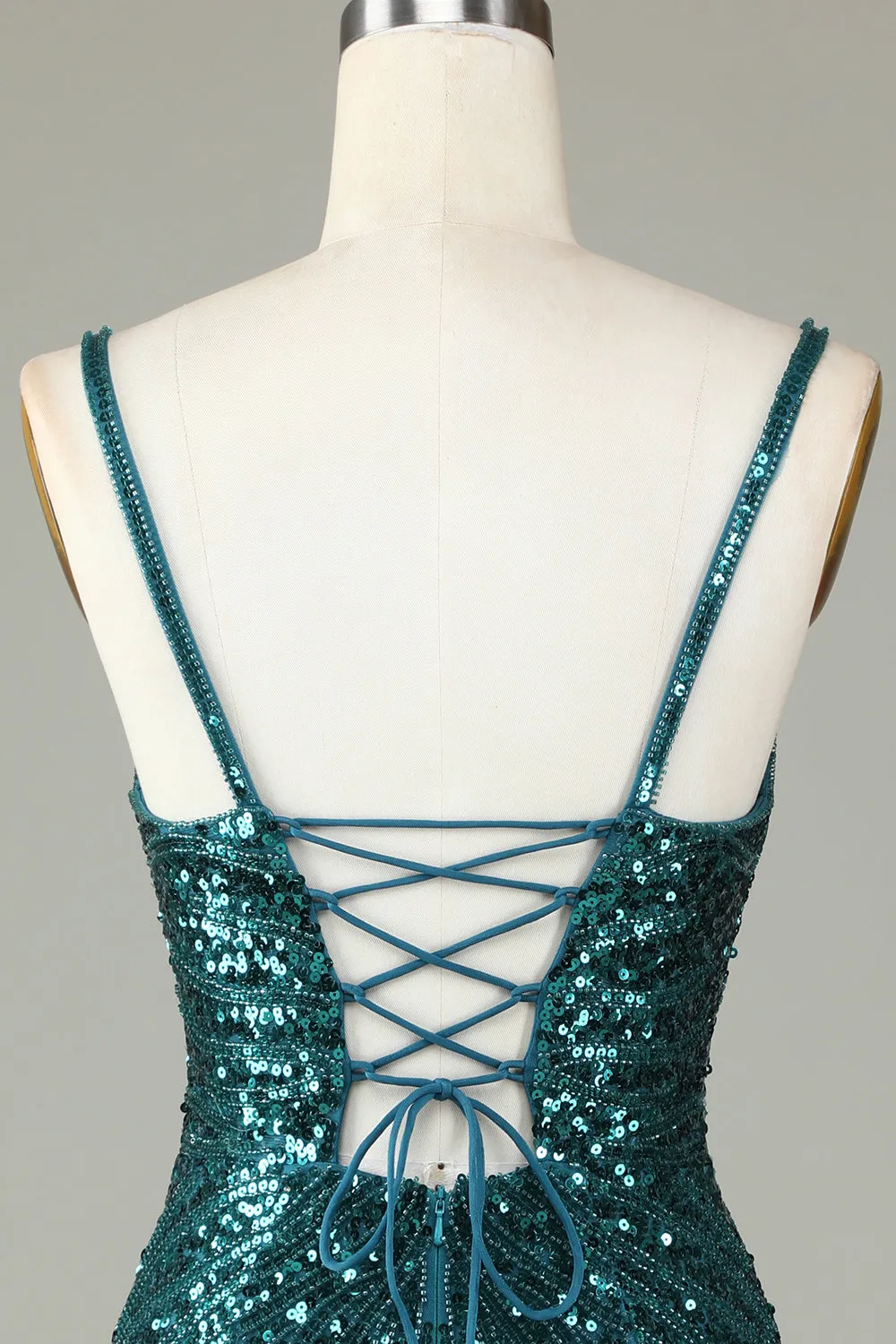Sparkly Blue Bodycon Lace-Up Back Beaded Short Homecoming Dress with Tassel