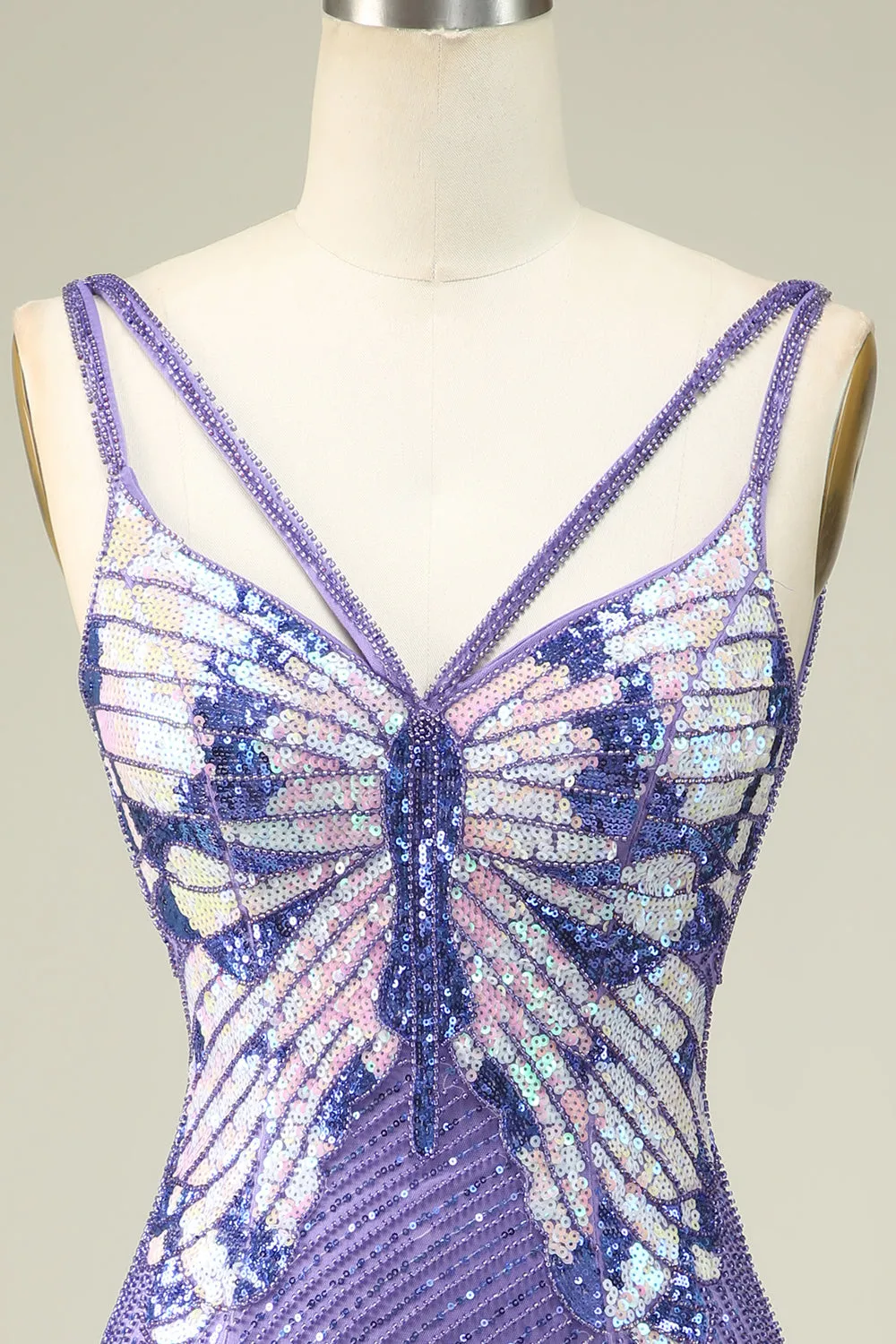 Sparkly Purple Sheath Sequins Short Homecoming Dress with Lace-Up Back