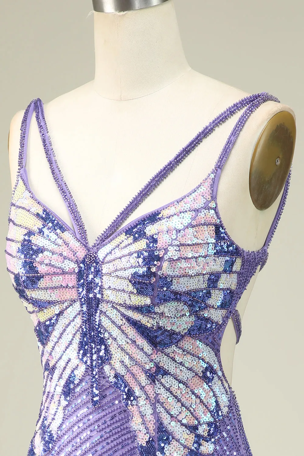 Sparkly Purple Sheath Sequins Short Homecoming Dress with Lace-Up Back