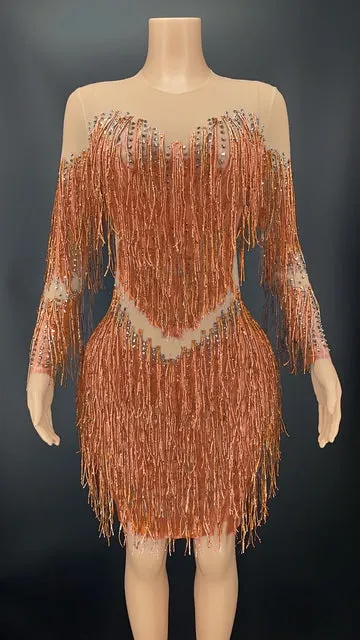 Sparkly Rhinestones Fringes Dress