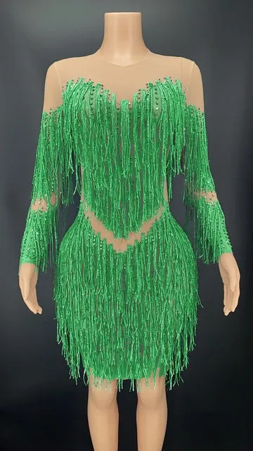 Sparkly Rhinestones Fringes Dress