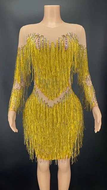 Sparkly Rhinestones Fringes Dress