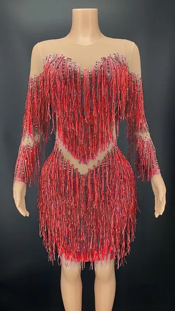Sparkly Rhinestones Fringes Dress