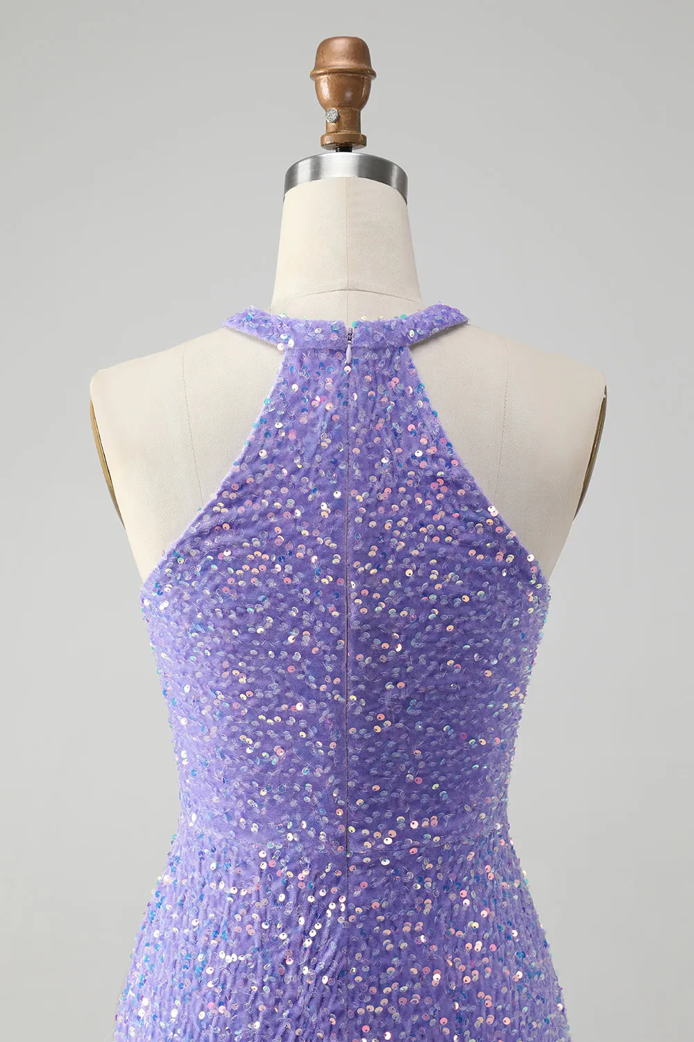Sparkly Royal Blue Bodycon Halter Sequin Short Homecoming Dress with Tassels