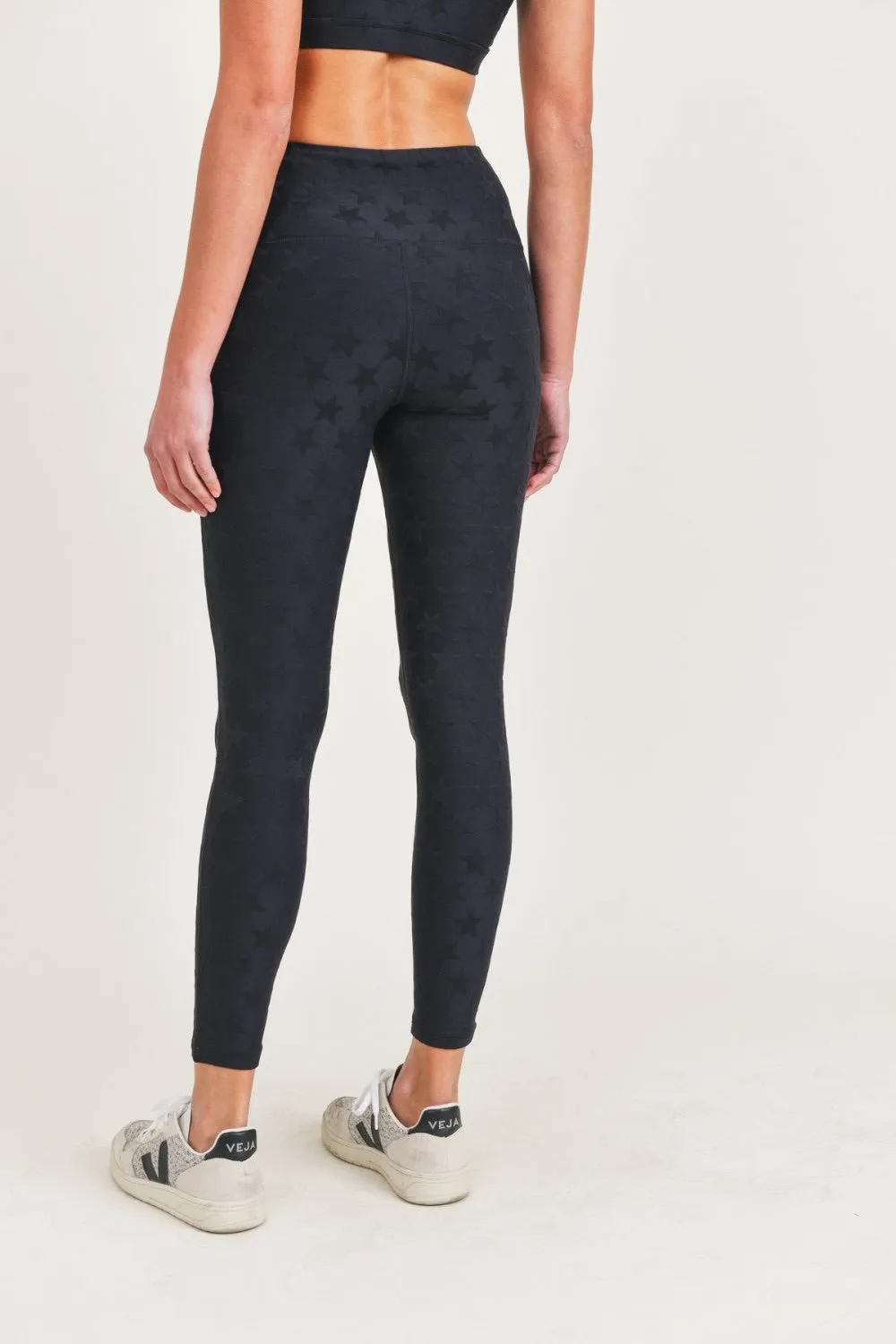 Textured Star Black Full Length Leggings