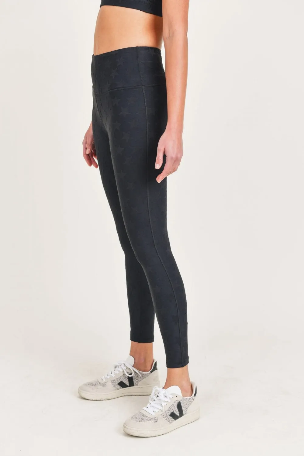 Textured Star Black Full Length Leggings