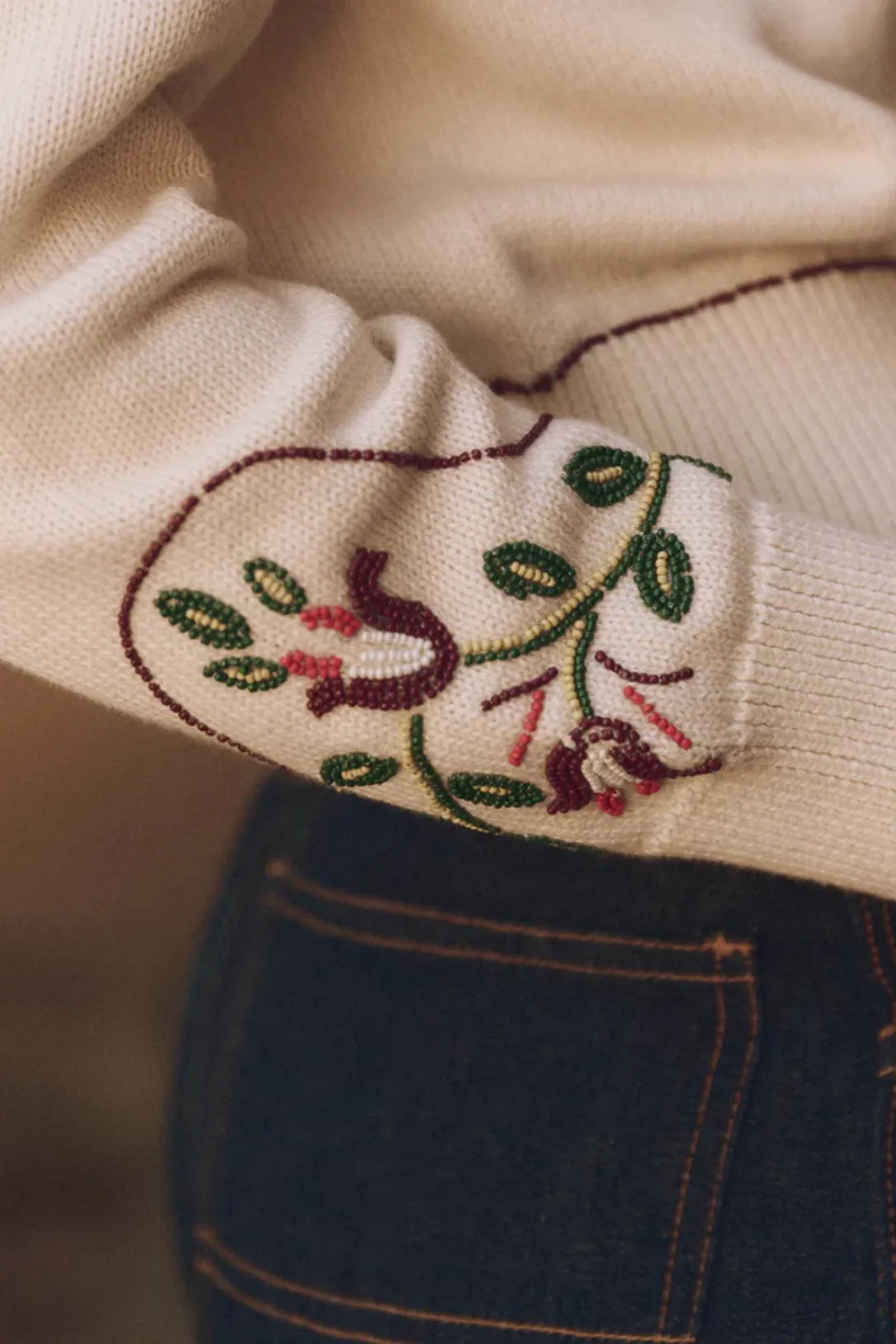 The Western Beaded Cardigan | Natural