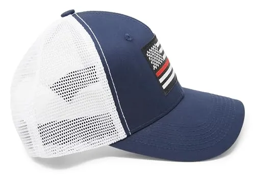 Thin Red Line American Flag Snapback Baseball Hat (Navy White) - International Tie