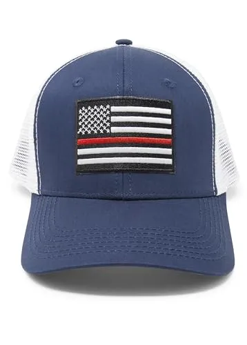 Thin Red Line American Flag Snapback Baseball Hat (Navy White) - International Tie