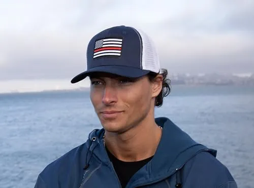 Thin Red Line American Flag Snapback Baseball Hat (Navy White) - International Tie