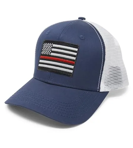 Thin Red Line American Flag Snapback Baseball Hat (Navy White) - International Tie