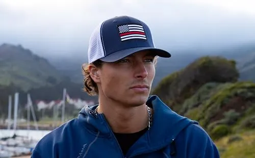 Thin Red Line American Flag Snapback Baseball Hat (Navy White) - International Tie