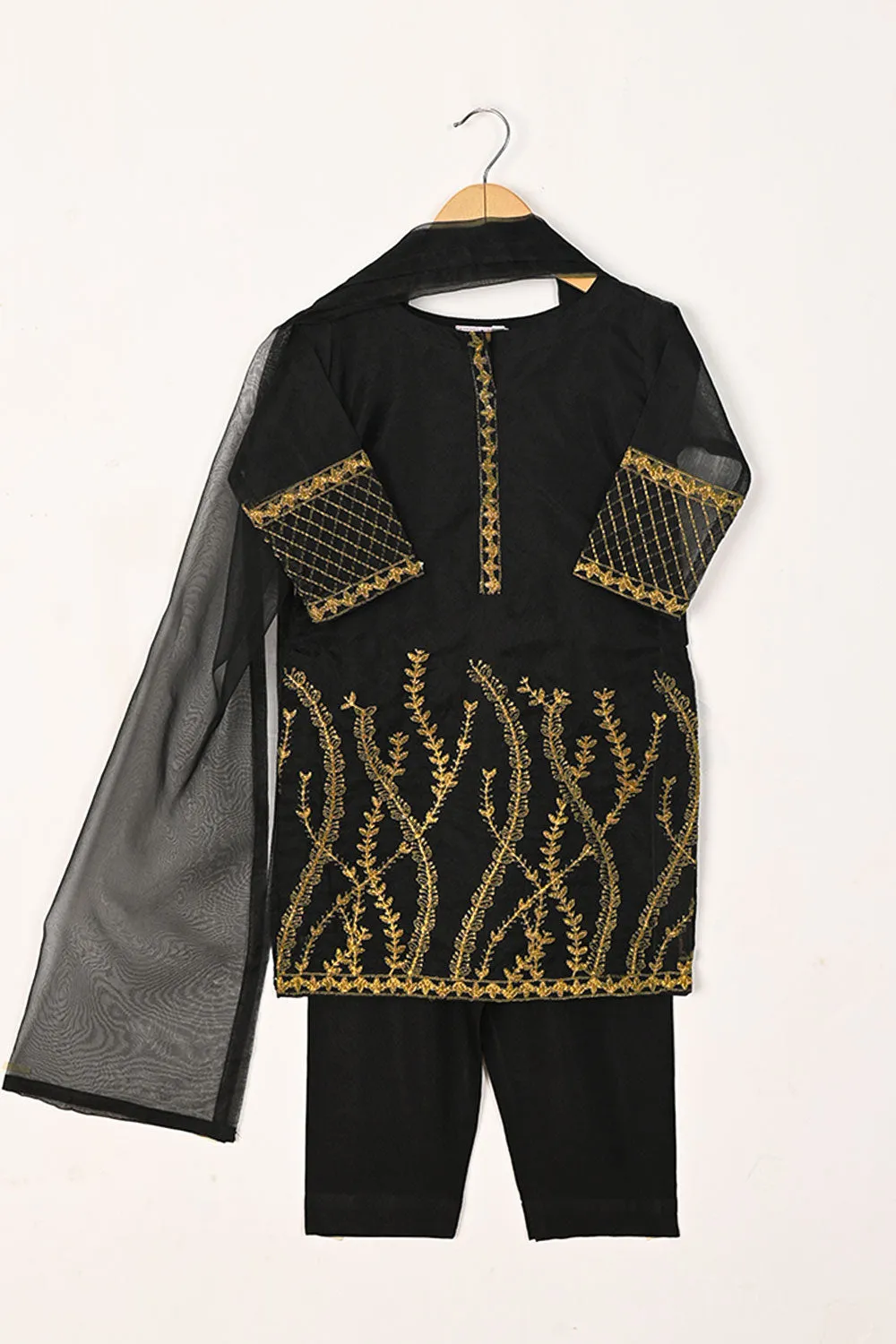 TKF-105-Black - Kids 3Pc Organza Formal Dress