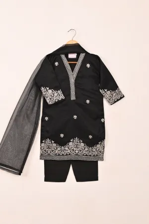 TKF-158-Black - Kids 3Pc Javeria Net Embroidered Formal Dress