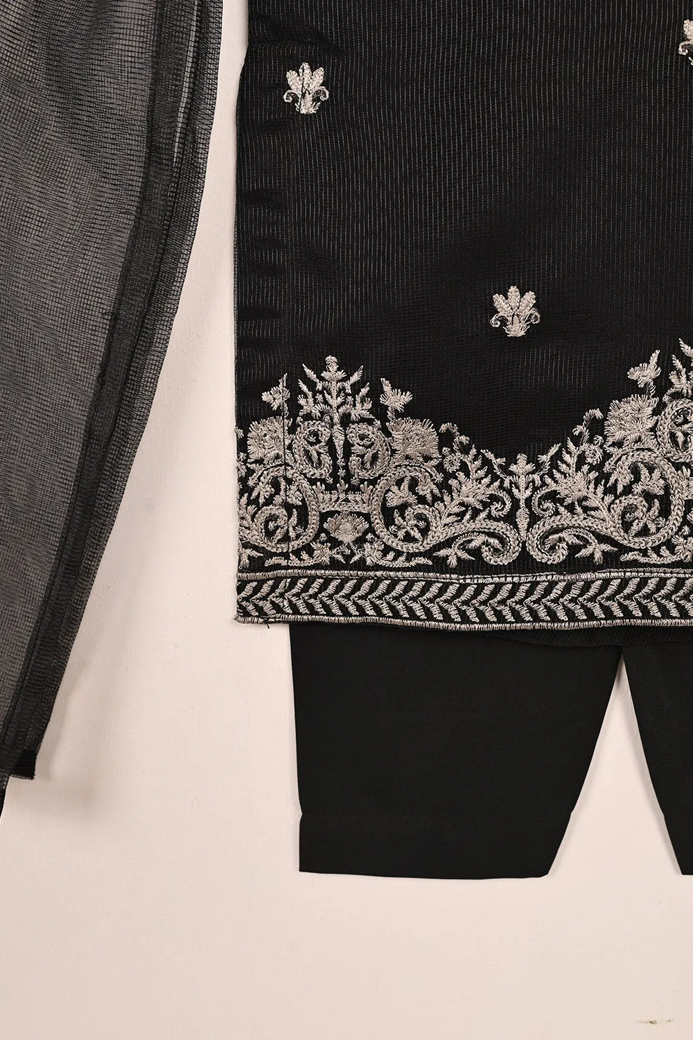 TKF-158-Black - Kids 3Pc Javeria Net Embroidered Formal Dress
