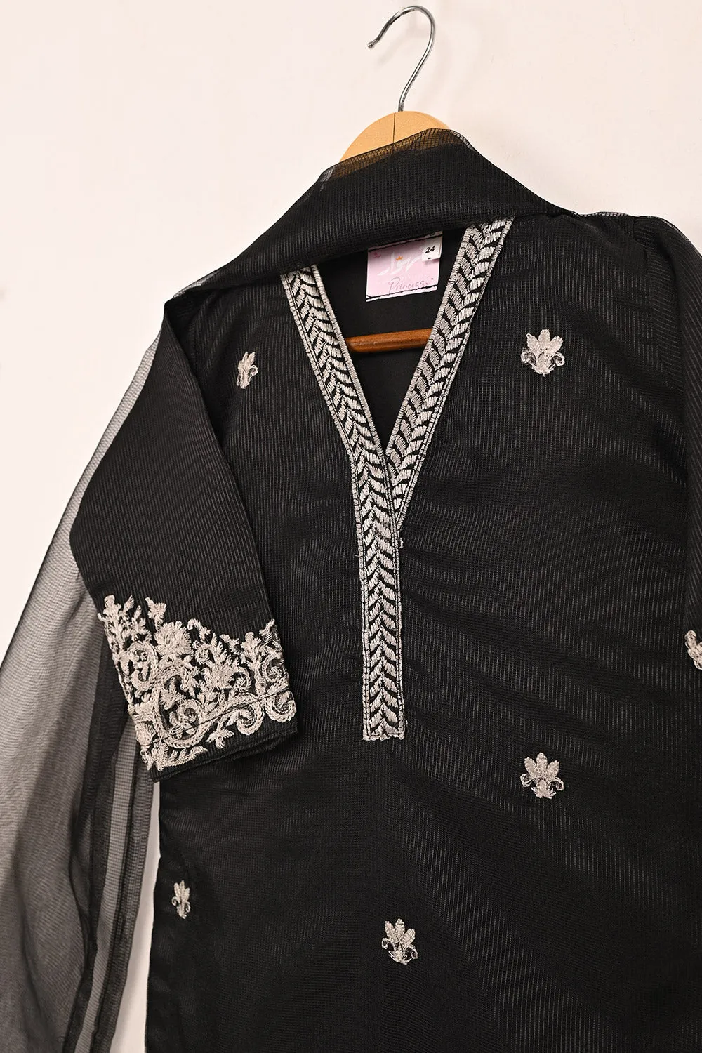 TKF-158-Black - Kids 3Pc Javeria Net Embroidered Formal Dress