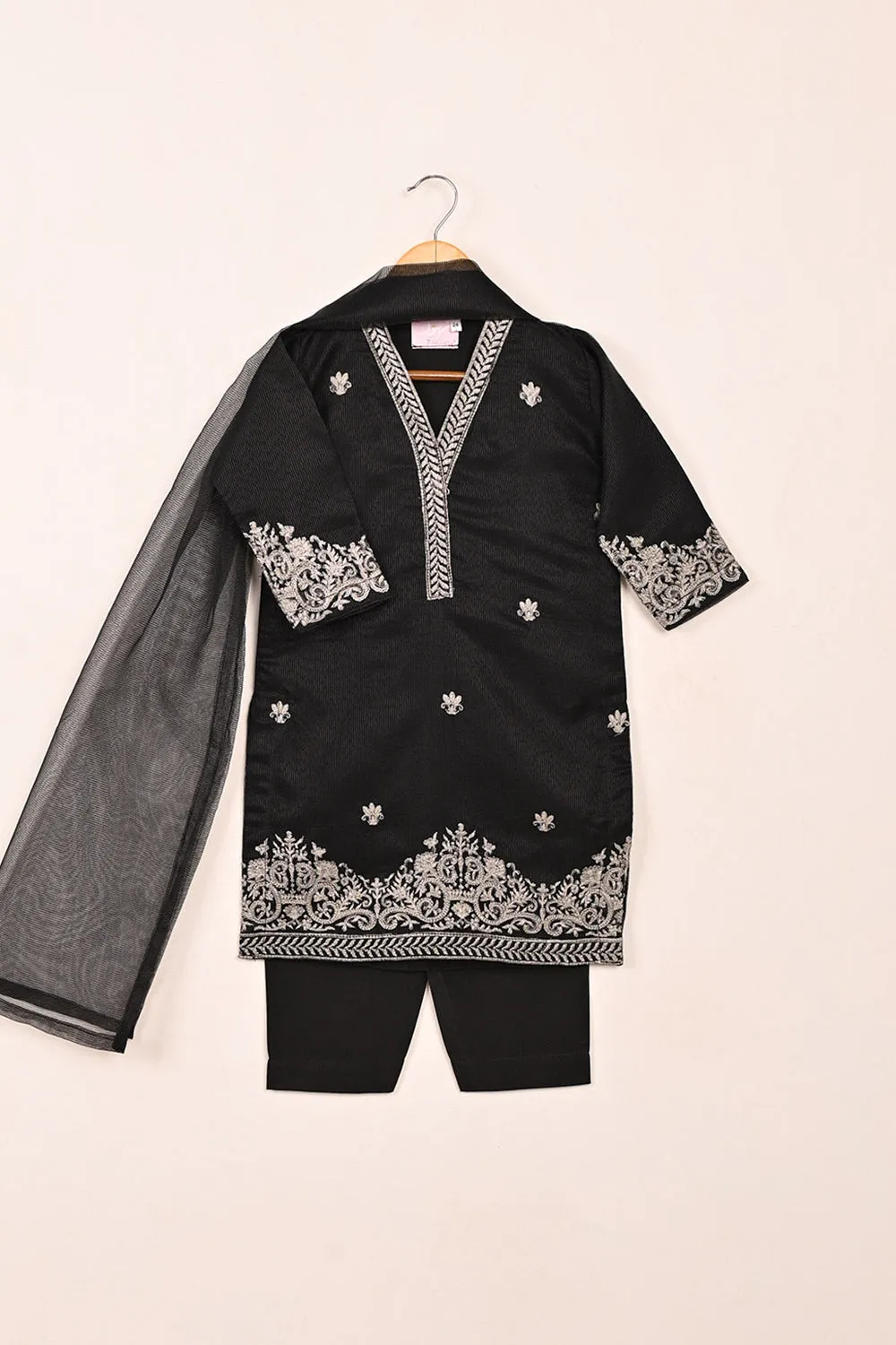 TKF-158-Black - Kids 3Pc Javeria Net Embroidered Formal Dress