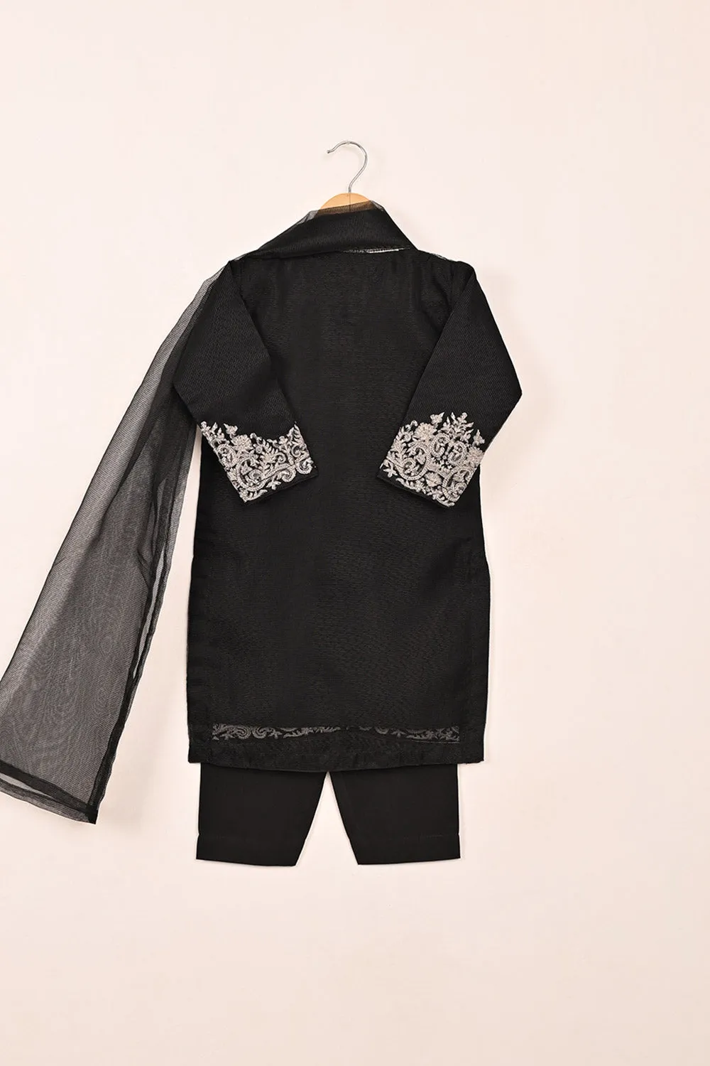 TKF-158-Black - Kids 3Pc Javeria Net Embroidered Formal Dress