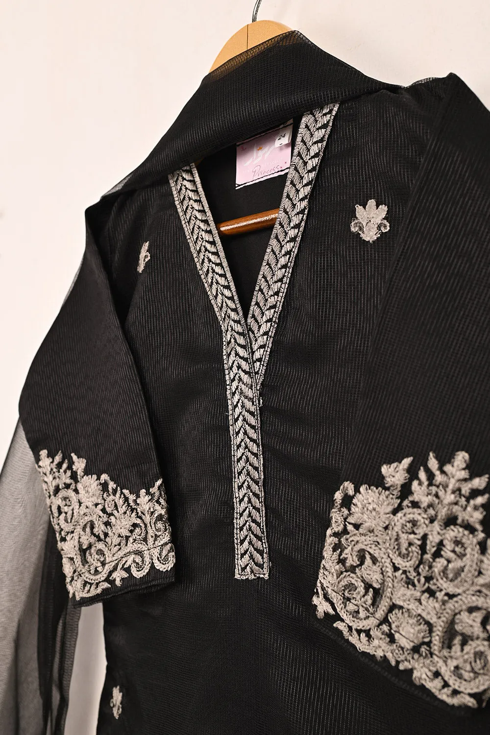 TKF-158-Black - Kids 3Pc Javeria Net Embroidered Formal Dress