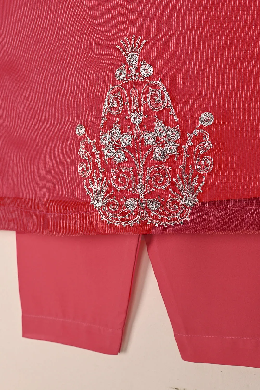 TKF-173-Cherry Pink - Kids 3Pc Javeria Net Embroidered Formal Dress