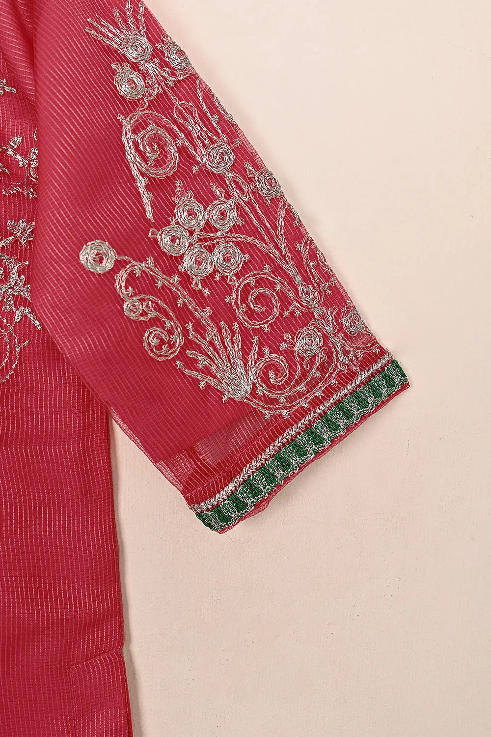 TKF-173-Cherry Pink - Kids 3Pc Javeria Net Embroidered Formal Dress