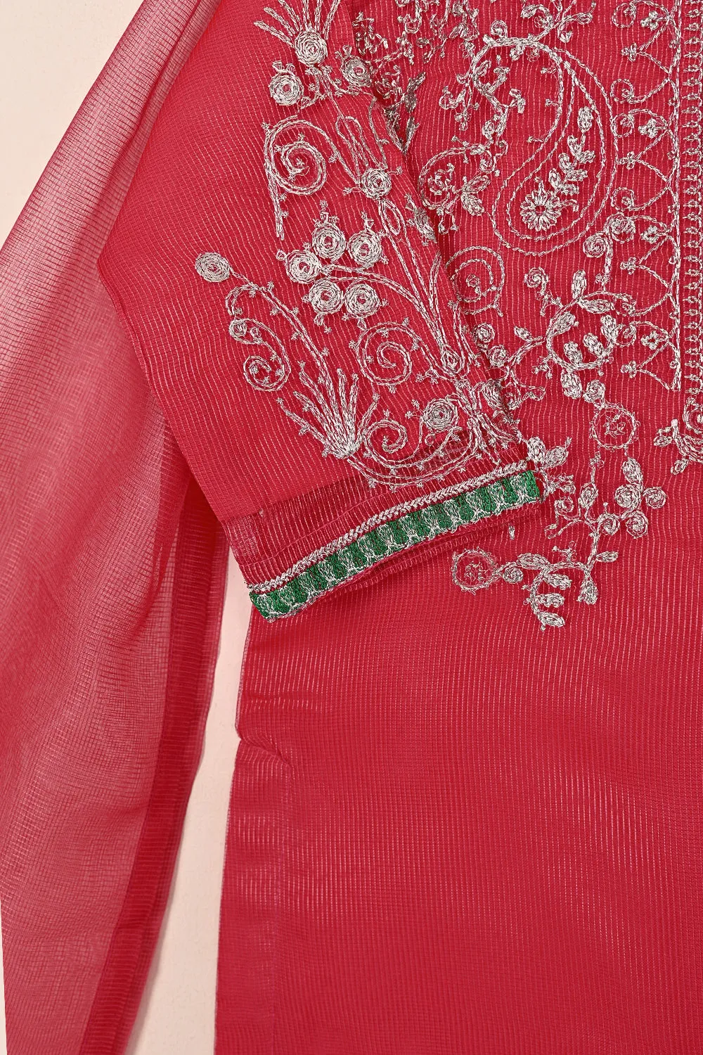 TKF-173-Cherry Pink - Kids 3Pc Javeria Net Embroidered Formal Dress