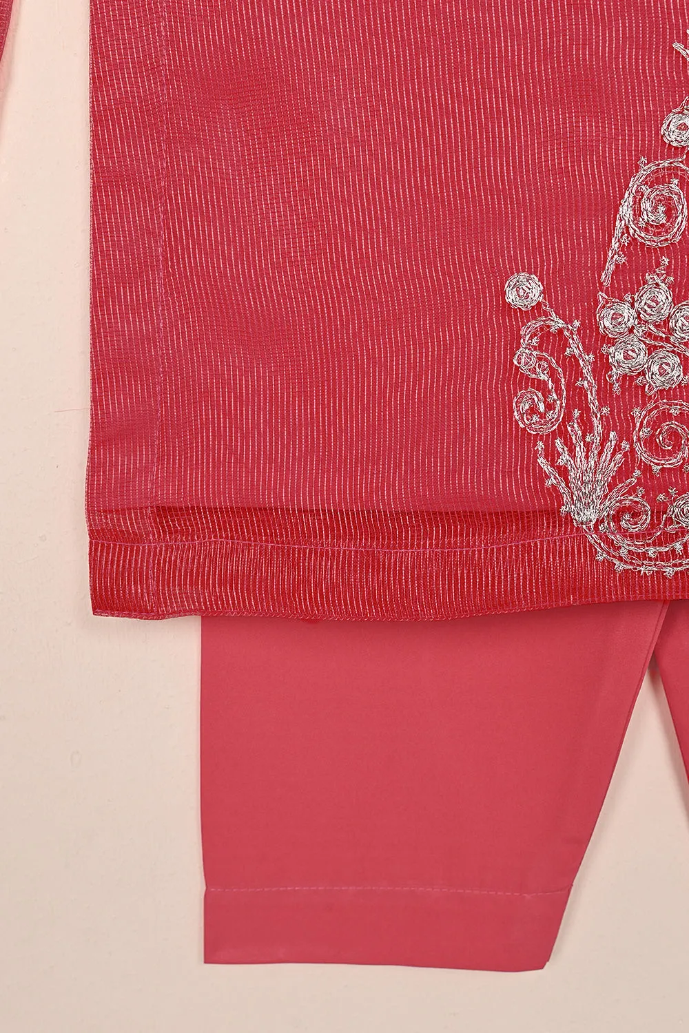 TKF-173-Cherry Pink - Kids 3Pc Javeria Net Embroidered Formal Dress