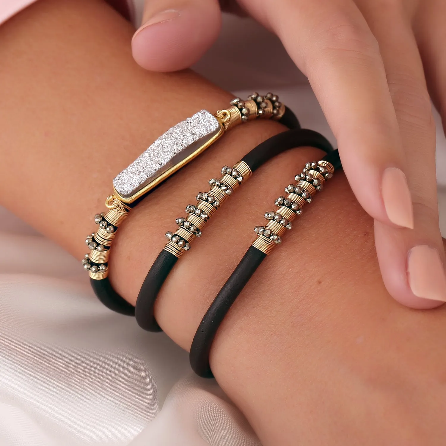 Trio Geode Bar leather Bracelet