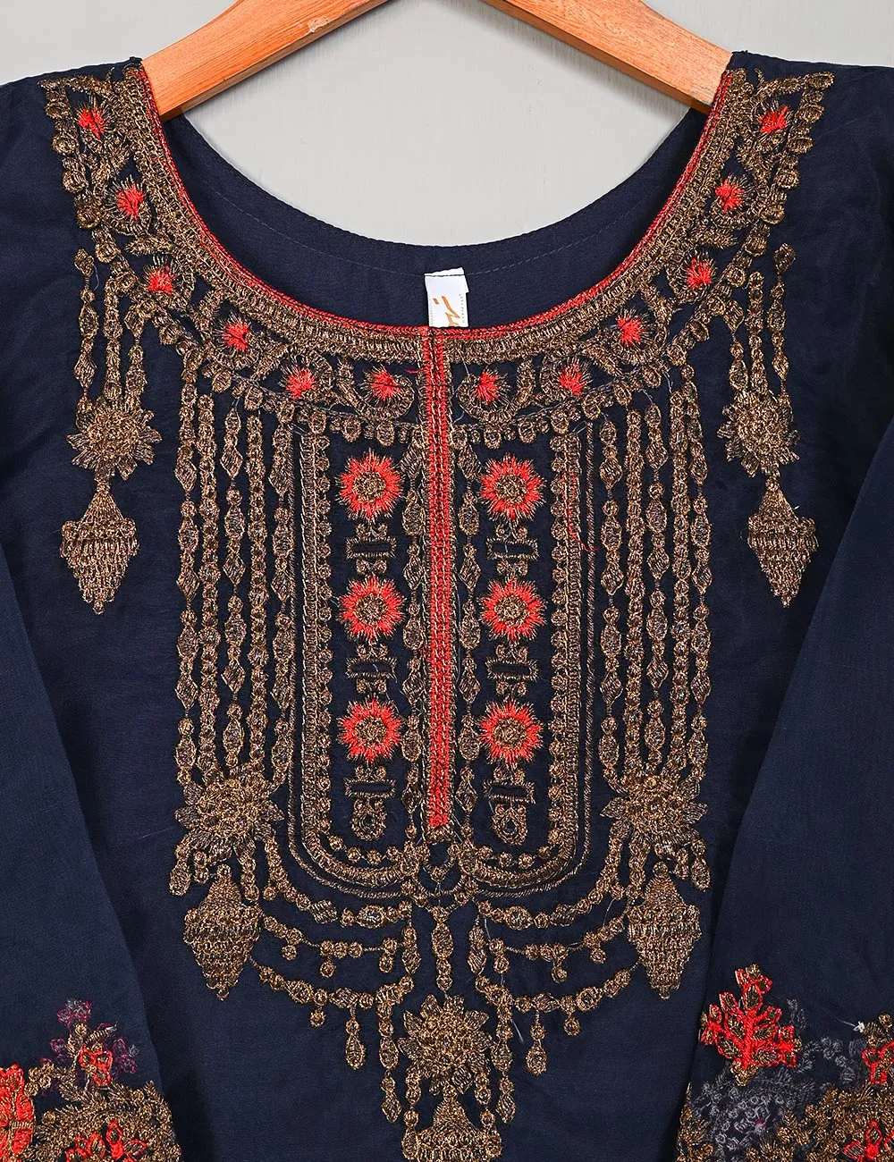 TS-106D-Blue - Witching Hour - Organza Embroidered Stitched Kurti