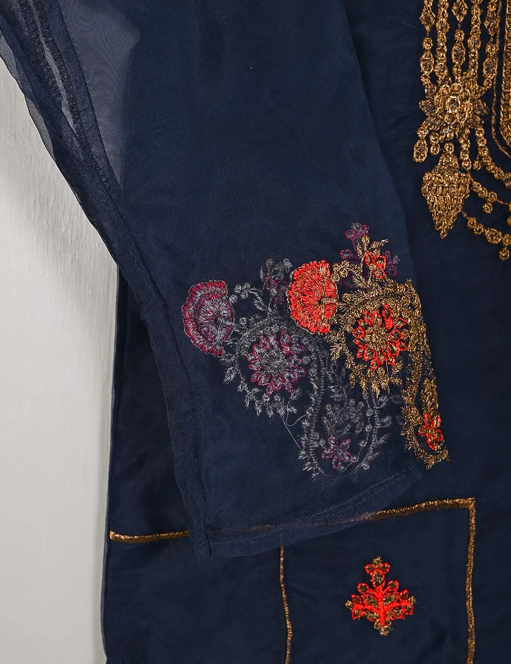 TS-106D-Blue - Witching Hour - Organza Embroidered Stitched Kurti