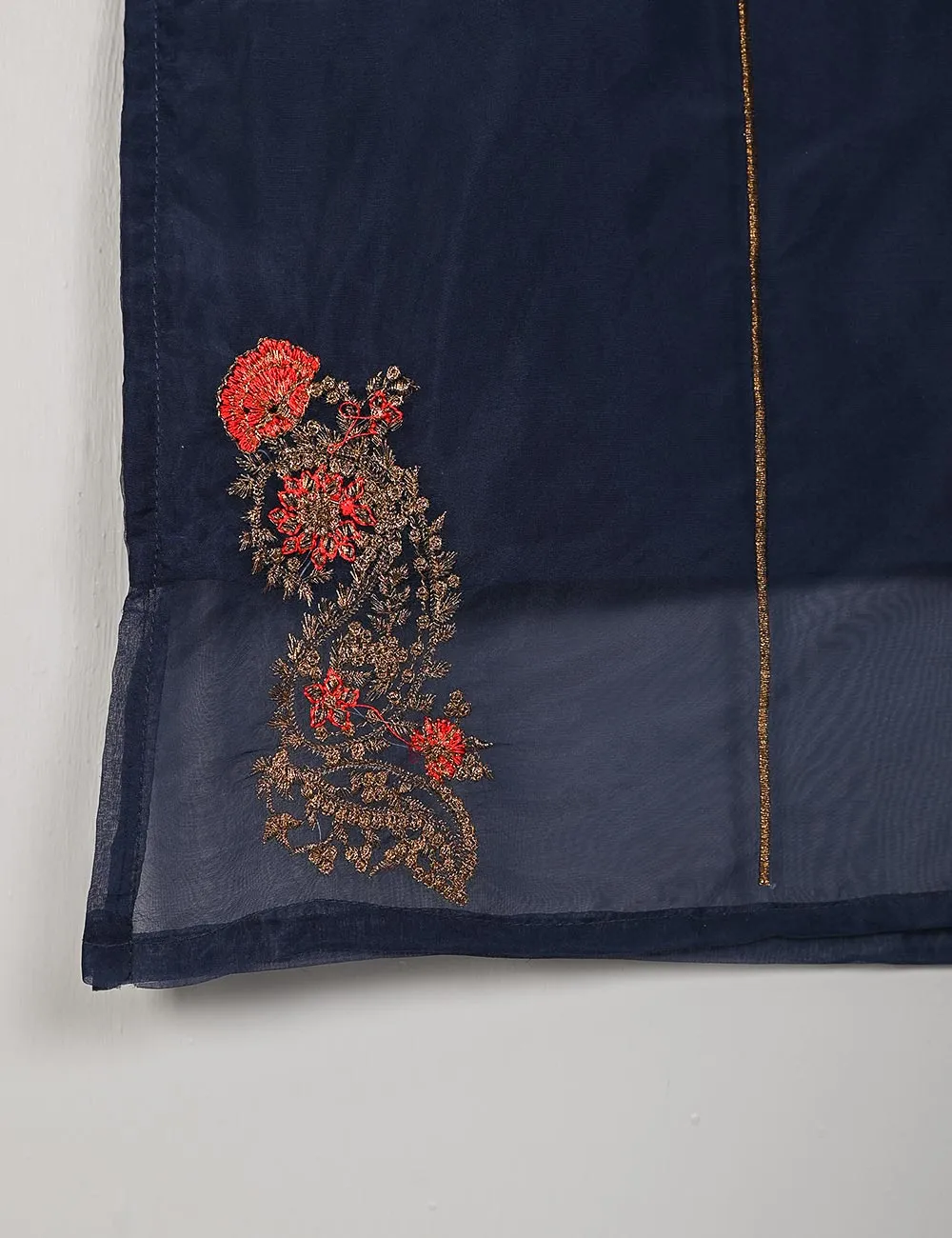 TS-106D-Blue - Witching Hour - Organza Embroidered Stitched Kurti