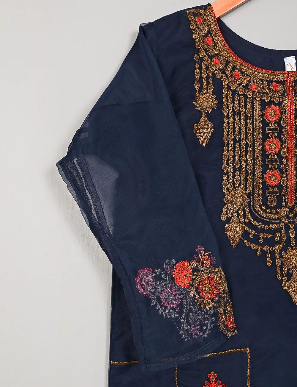 TS-106D-Blue - Witching Hour - Organza Embroidered Stitched Kurti
