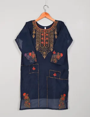 TS-106D-Blue - Witching Hour - Organza Embroidered Stitched Kurti