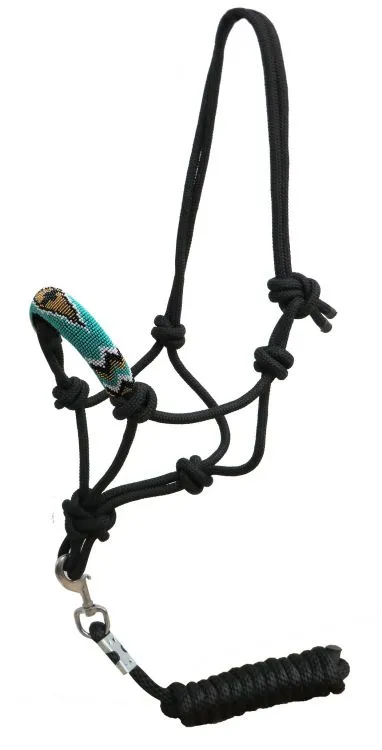 Turquoise & Gold Beaded Diamond Cowboy Knot Halter