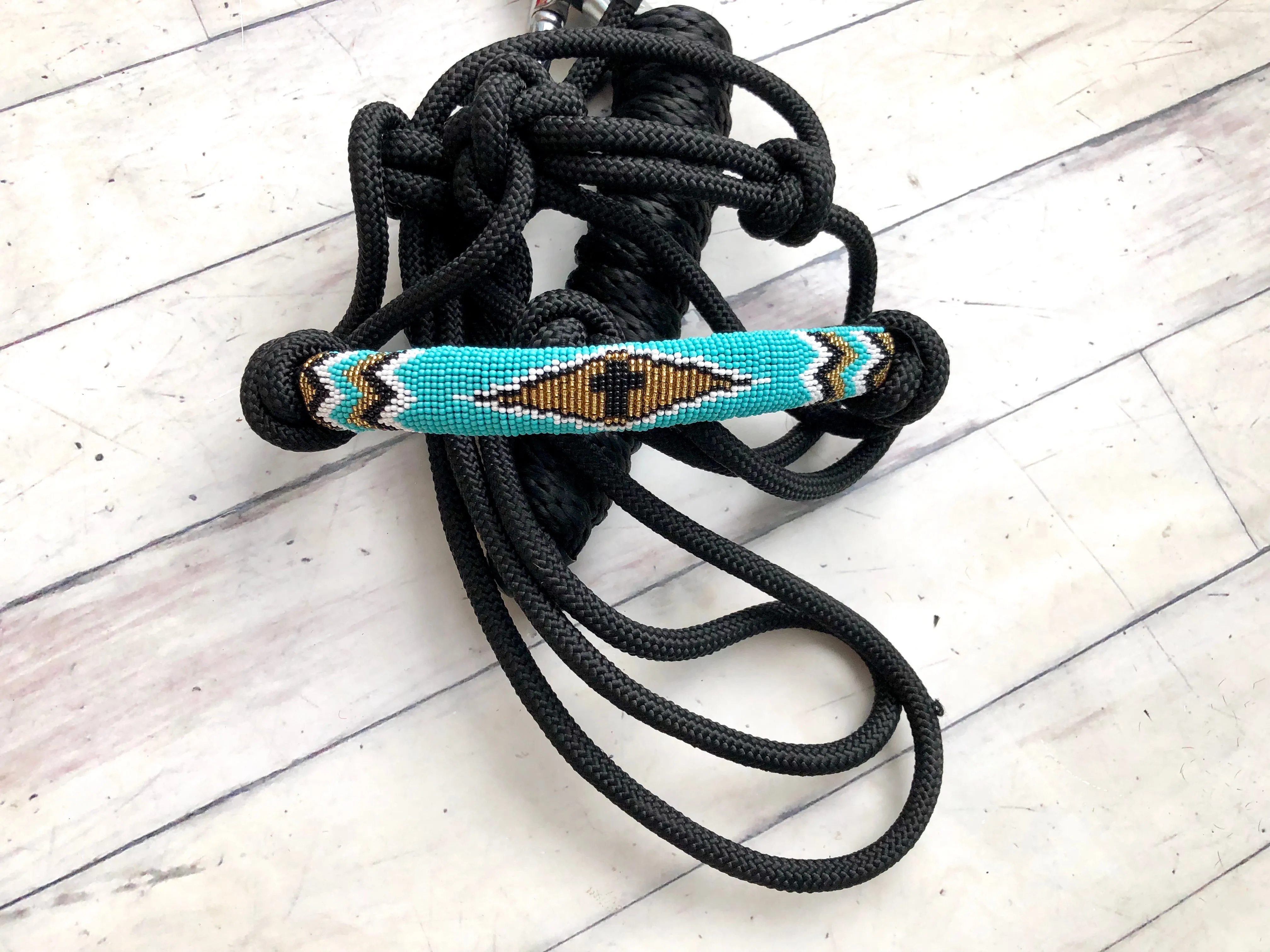 Turquoise & Gold Beaded Diamond Cowboy Knot Halter