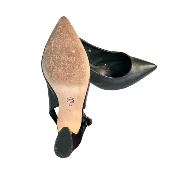 Vaneli Black Leather Pointed Toe Patent Heel Slingback Pumps Women’s Size 8