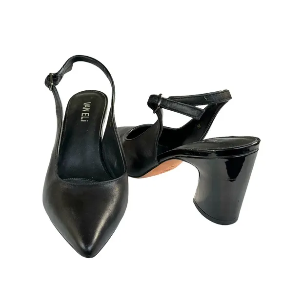 Vaneli Black Leather Pointed Toe Patent Heel Slingback Pumps Women’s Size 8