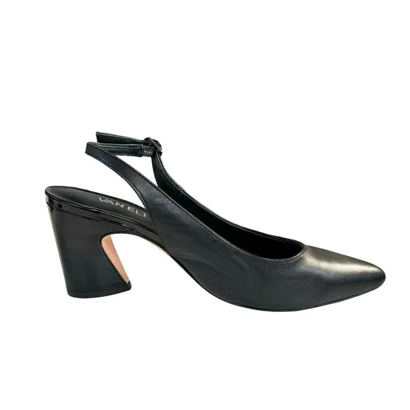 Vaneli Black Leather Pointed Toe Patent Heel Slingback Pumps Women’s Size 8