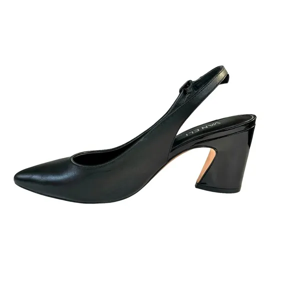 Vaneli Black Leather Pointed Toe Patent Heel Slingback Pumps Women’s Size 8